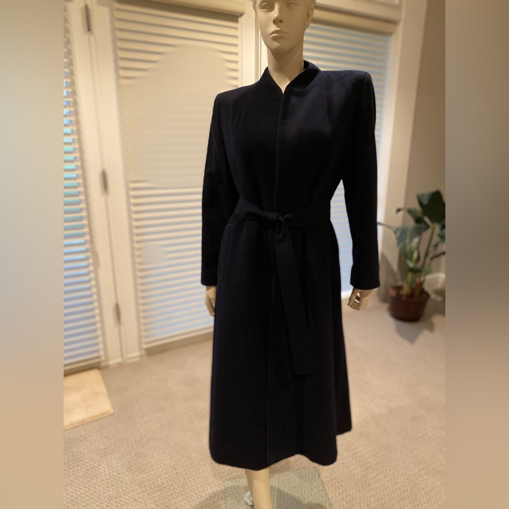 100% Cashmere Full Length Navy Wrap Coat